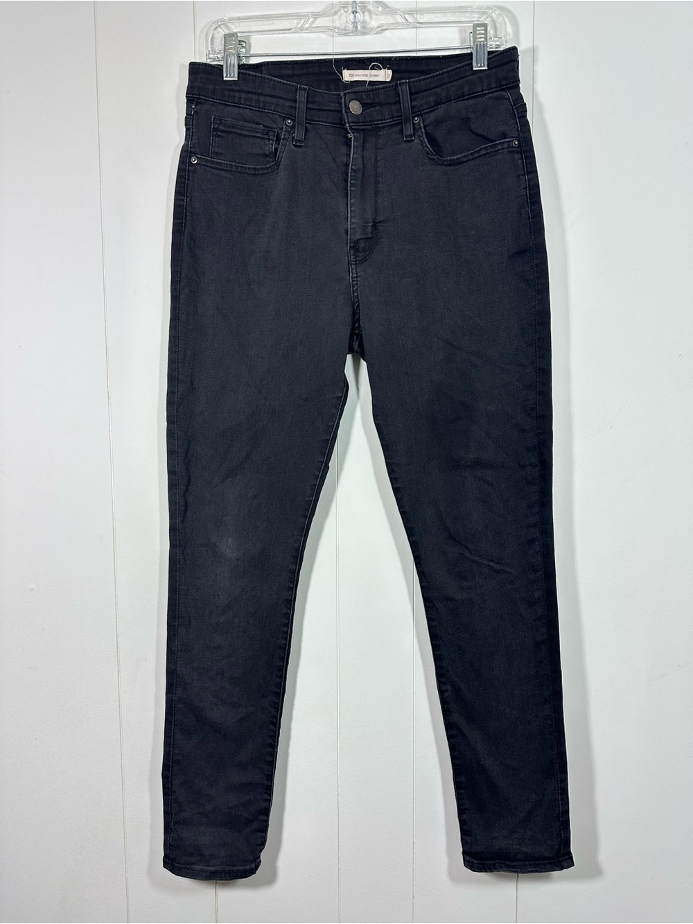Levis 721 High Rise Skinny Leg Sz 31 Dark Wash Charcoal Denim Jeans Stretch